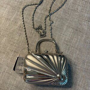 NWT! Daniella Silver EVENING BAG Clutch Swarovski Crystal Embellishment 4" x 3"